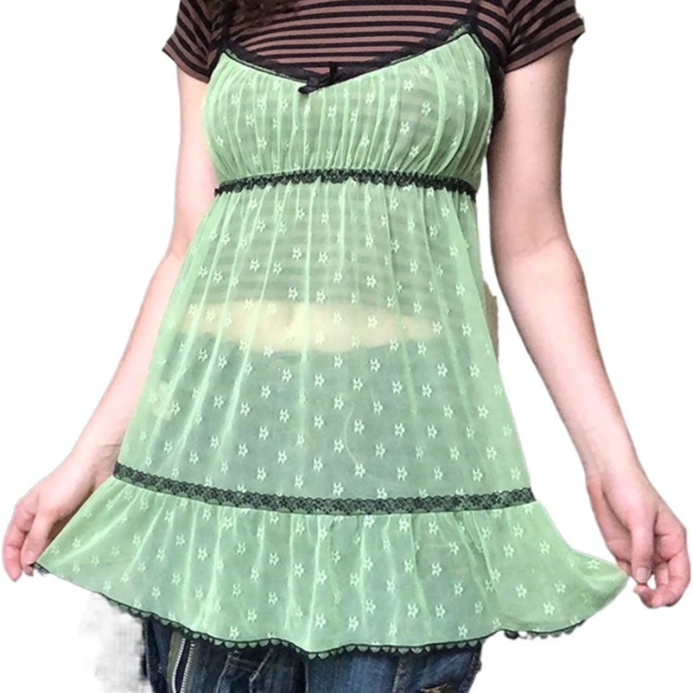 Green Sheer Floral Lace Slip Dress Size Small. Never worn!